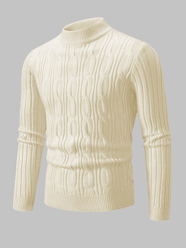 Men's Solid Cable Knit Crew Neck Sweater – Troboy