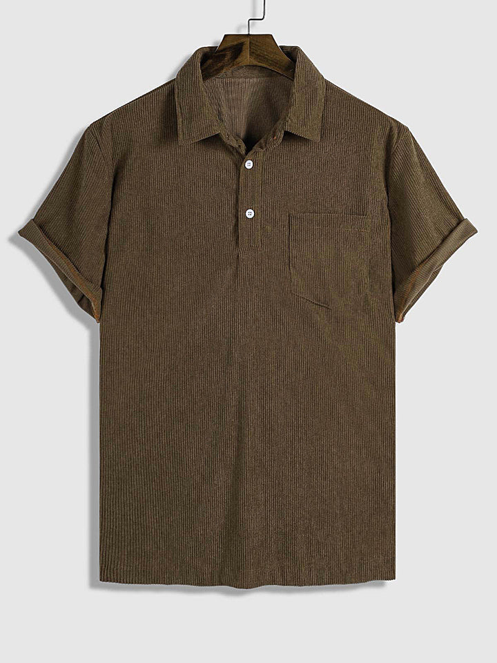 Men's Corduroy Half Button Short Sleeve POLO