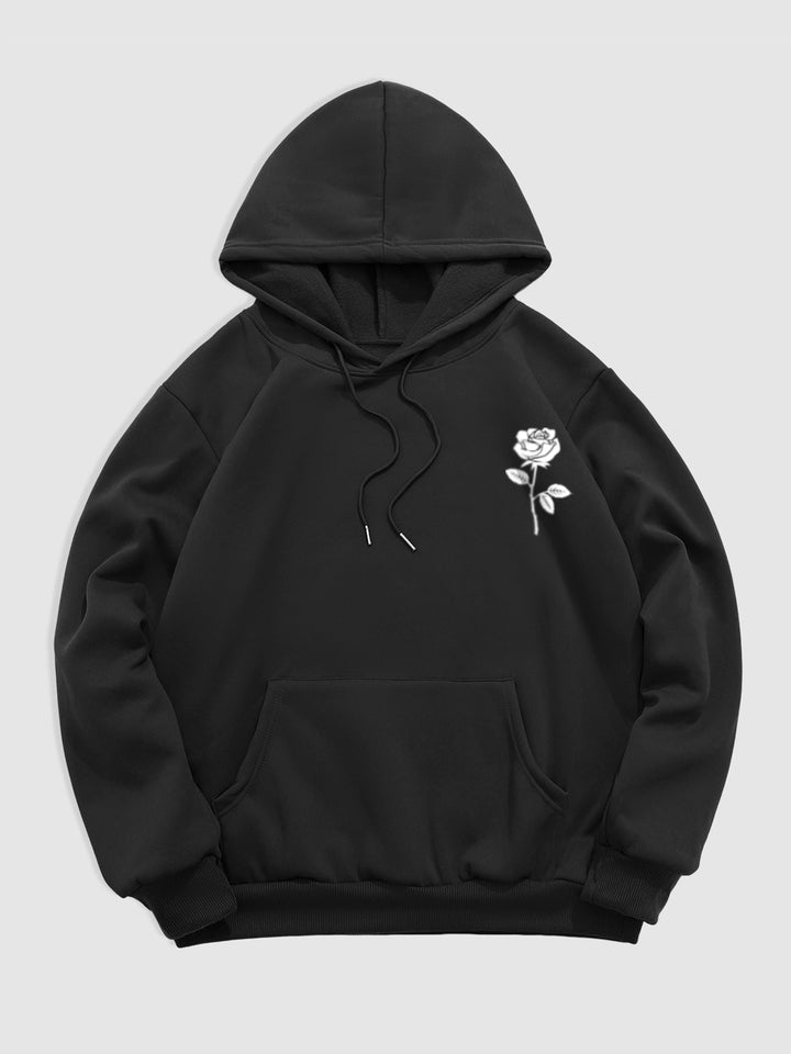 Men's fleece rose print monogram hoodie black