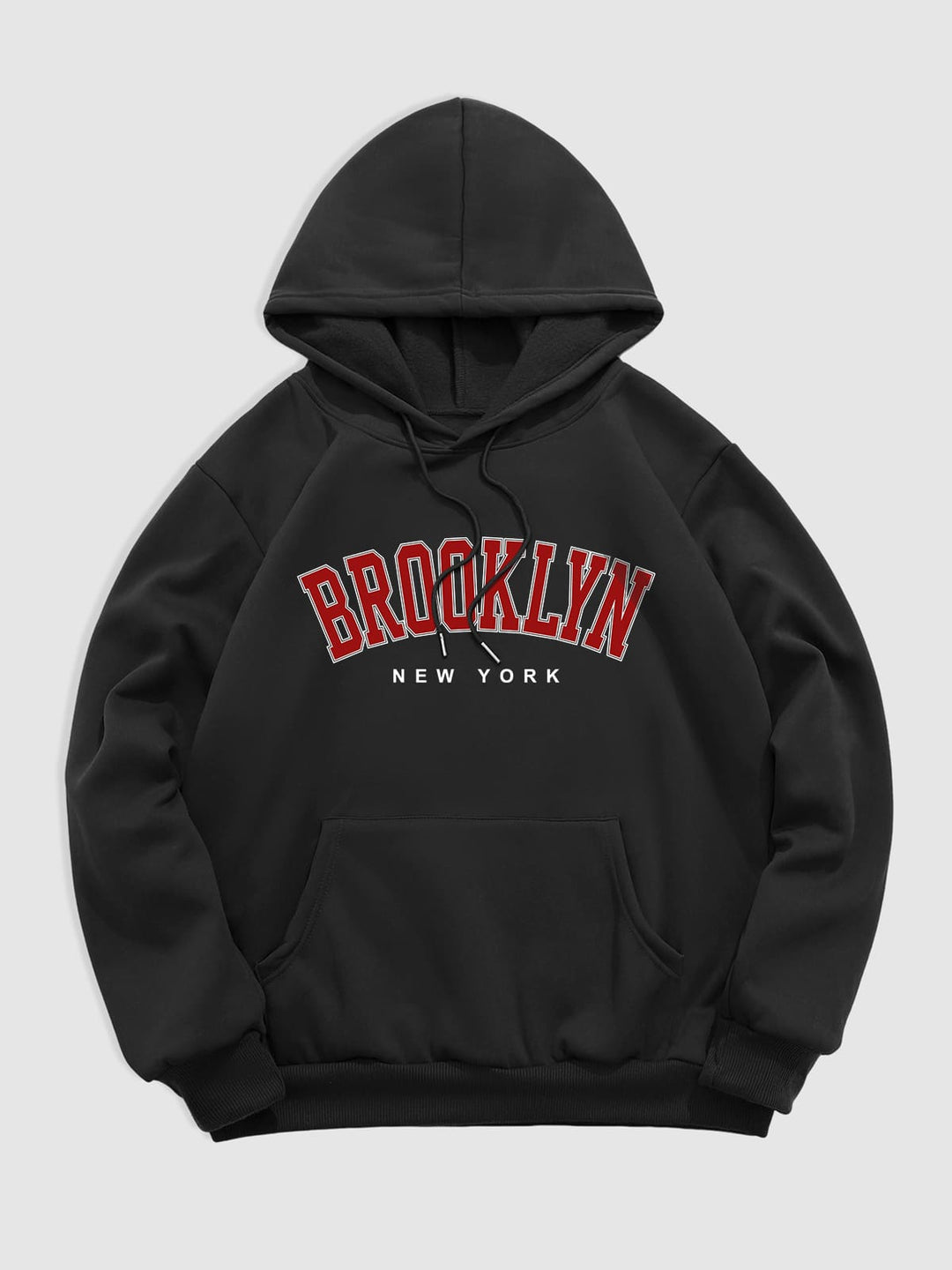 Men's "BROOKLYN" fleece printed letter hoodie black