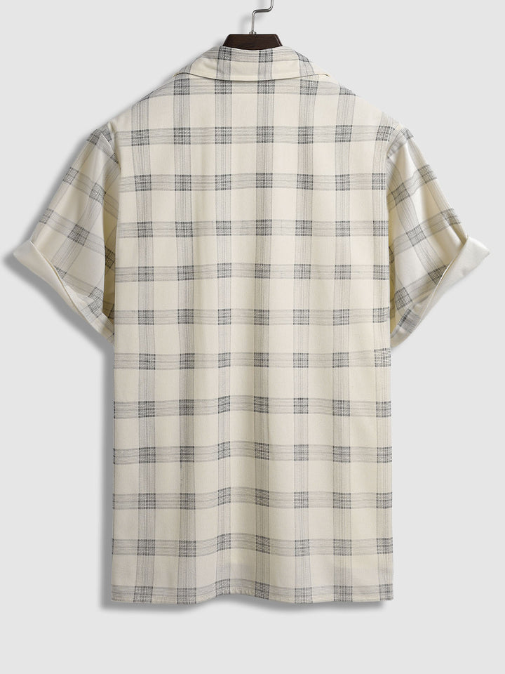 Men's Corduroy Plaid Button-Down Short Sleeve Shirt