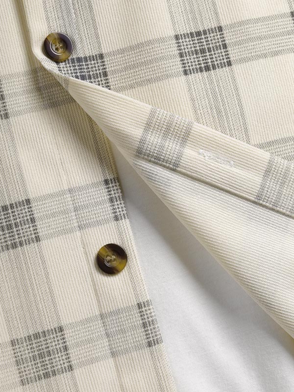 Men's Corduroy Plaid Button-Down Short Sleeve Shirt