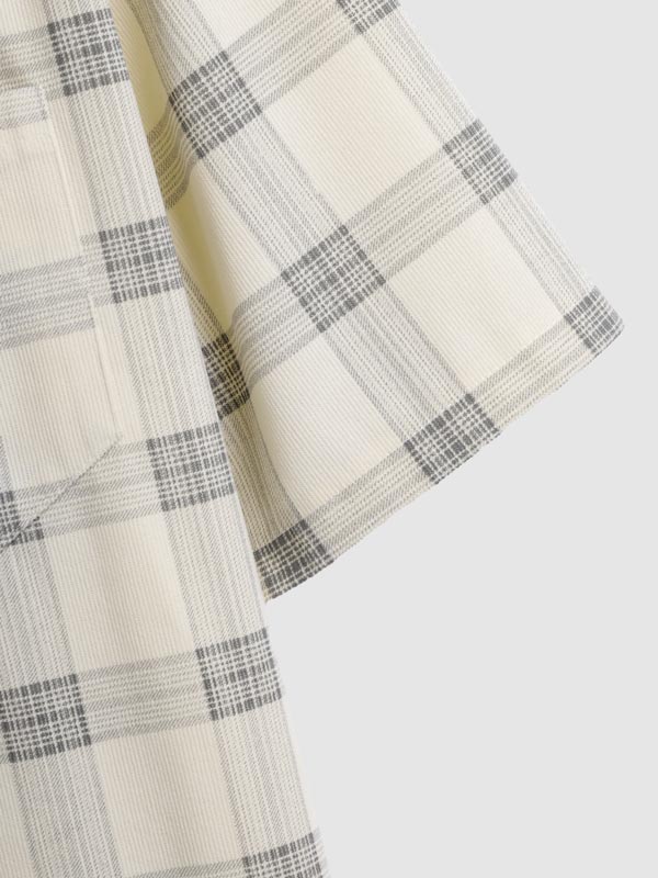 Men's Corduroy Plaid Button-Down Short Sleeve Shirt