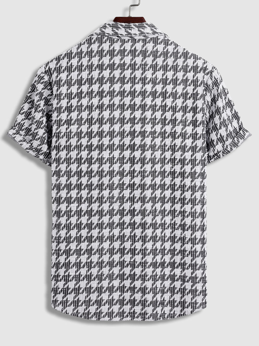 Men's houndstooth textured plaid casual short-sleeved shirt