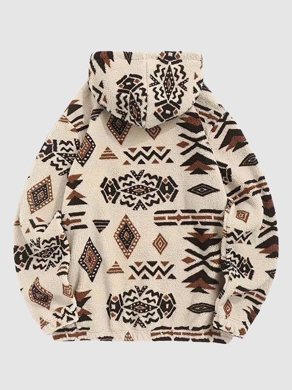 Men's  Faux Sherpa Retro Aztec Pattern Hooded Sweatshirt