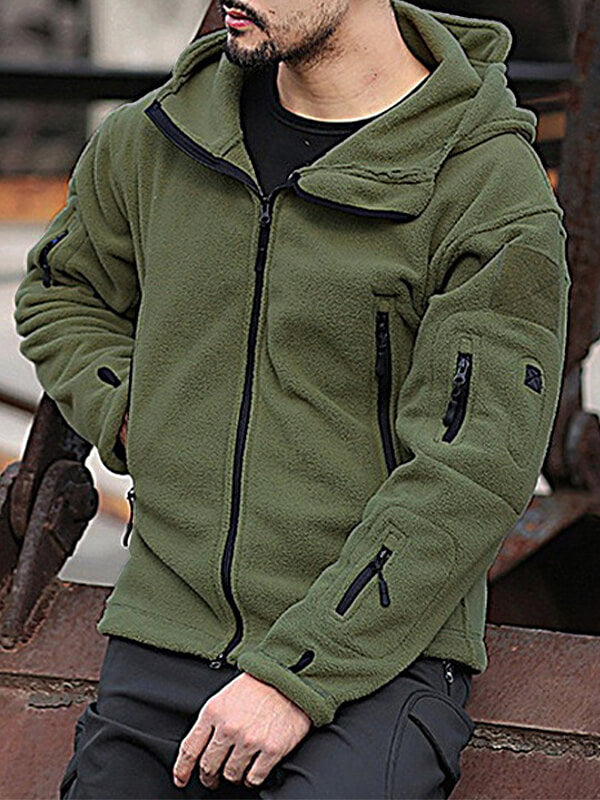 Men's Thermal Fleece Pocket Hooded Zip Jacket