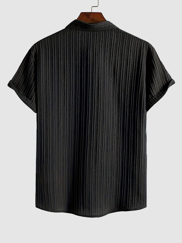 Men's solid color striped texture casual short-sleeved shirt