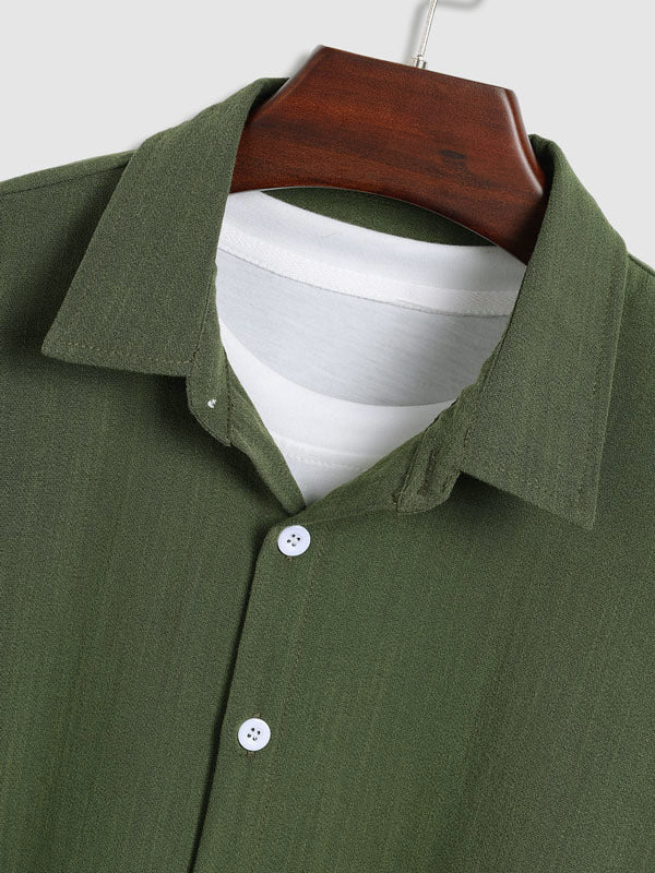 Men's Solid Color Faux Cotton Linen Casual Short Sleeve Shirt