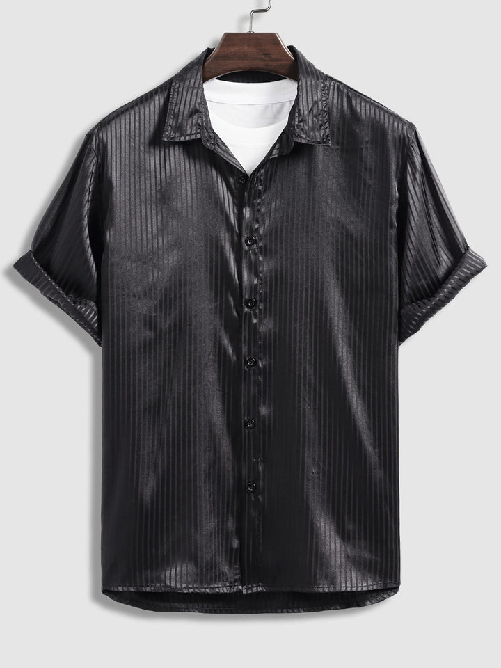 Men's Satin Striped Business Casual Short Sleeve Shirt