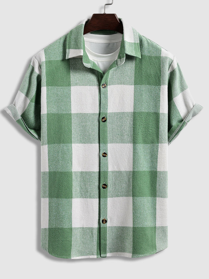 Men's Wool Blend Plaid Casual Short Sleeve Shirt