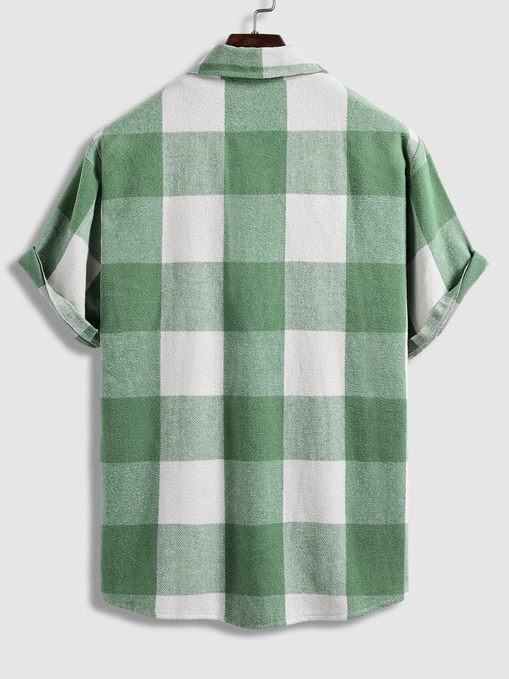 Men's Wool Blend Plaid Casual Short Sleeve Shirt