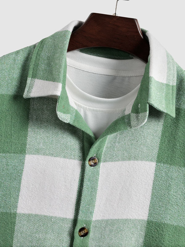 Men's Wool Blend Plaid Casual Short Sleeve Shirt