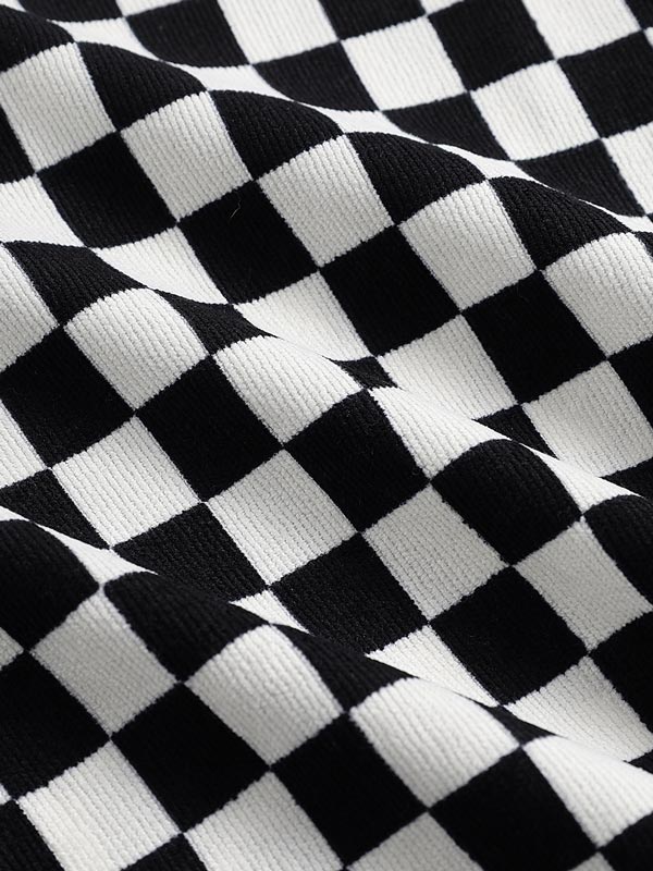 Men's Black and White Checkerboard Corduroy Short Sleeve Shirt