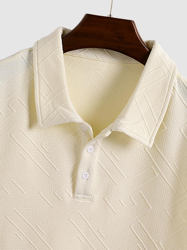 Men's geometric retro jacquard short sleeve polo