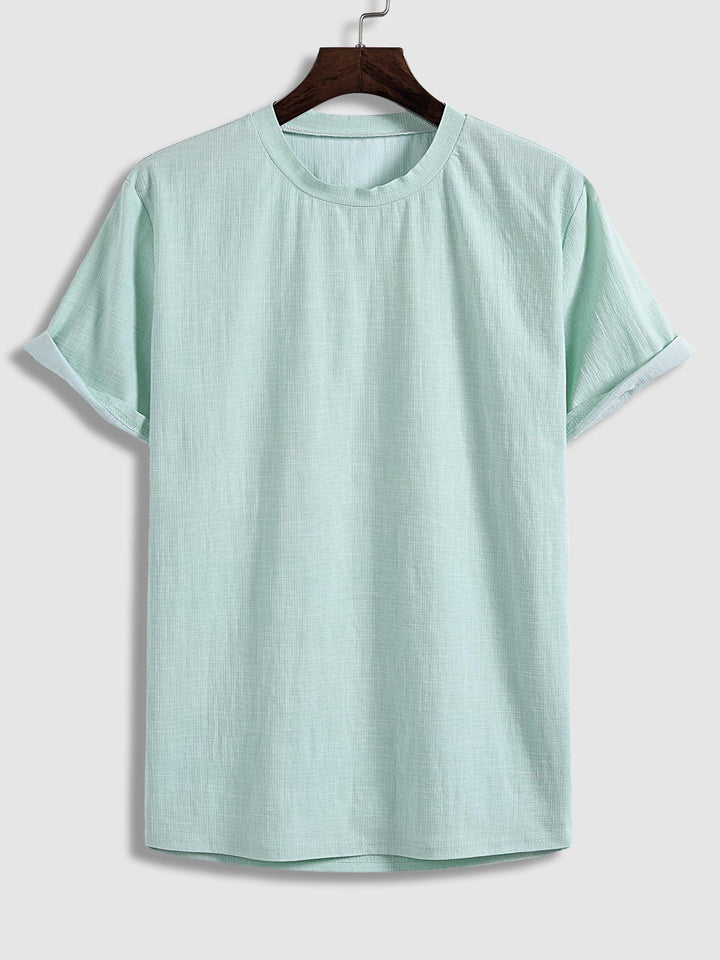 Men's textured casual solid color short-sleeved T-shirt