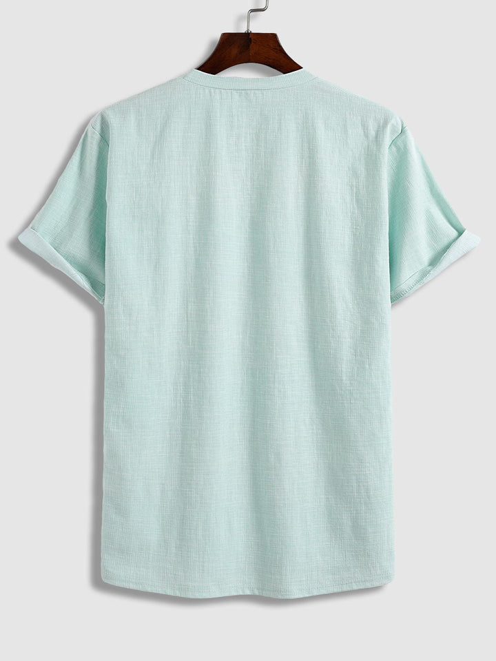 Men's textured casual solid color short-sleeved T-shirt