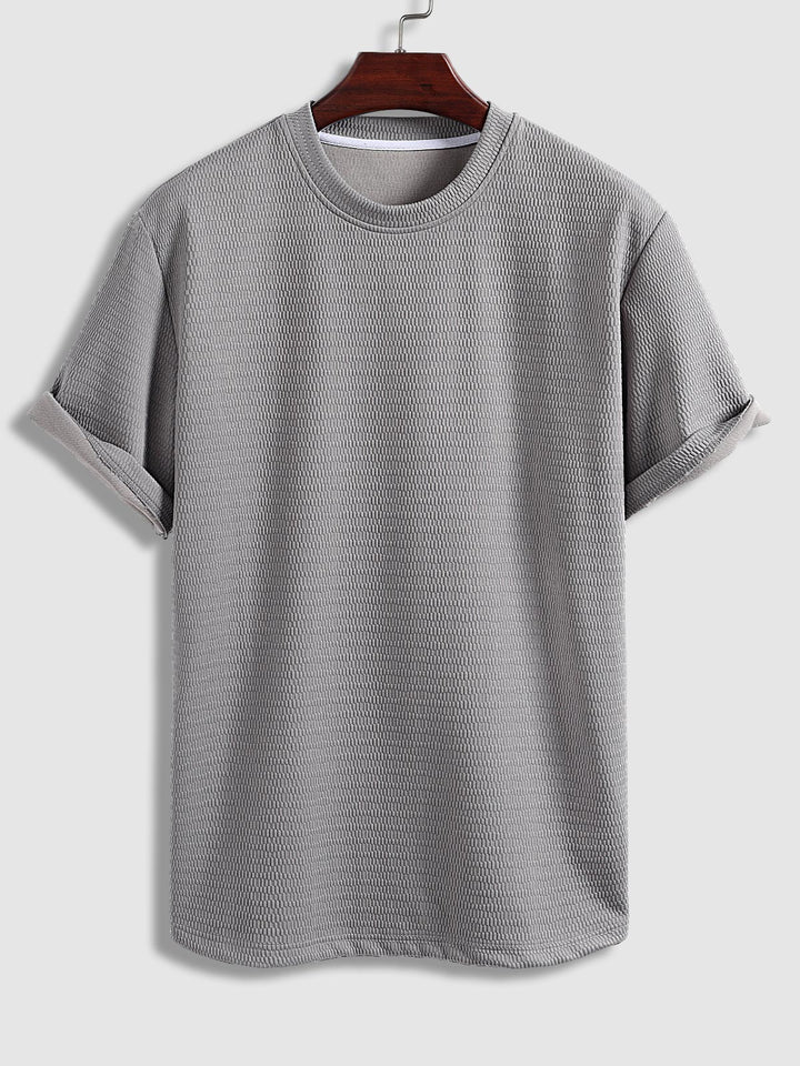 Men's solid color textured casual round neck T-shirt