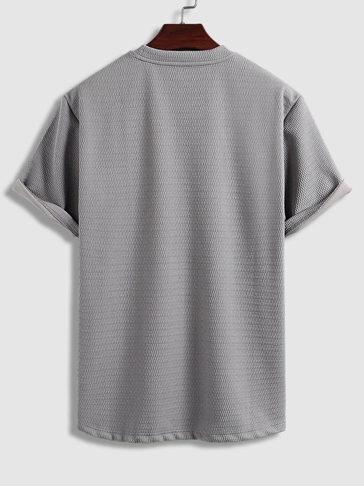 Men's solid color textured casual round neck T-shirt