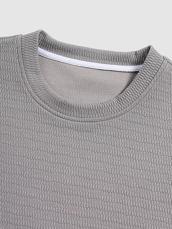 Men's solid color textured casual round neck T-shirt