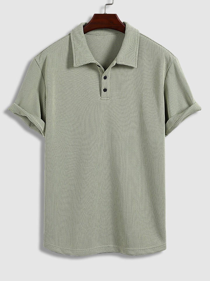 Men's solid color textured fabric casual short-sleeved polo