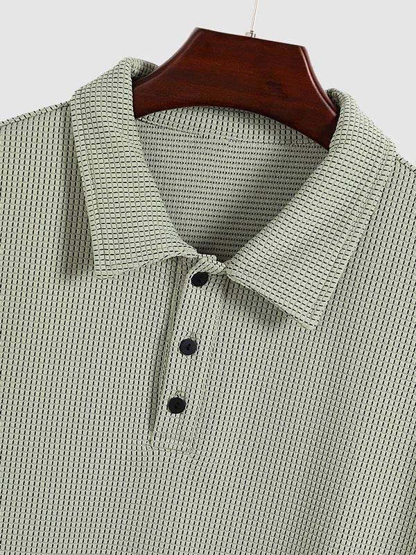 Men's solid color textured fabric casual short-sleeved polo