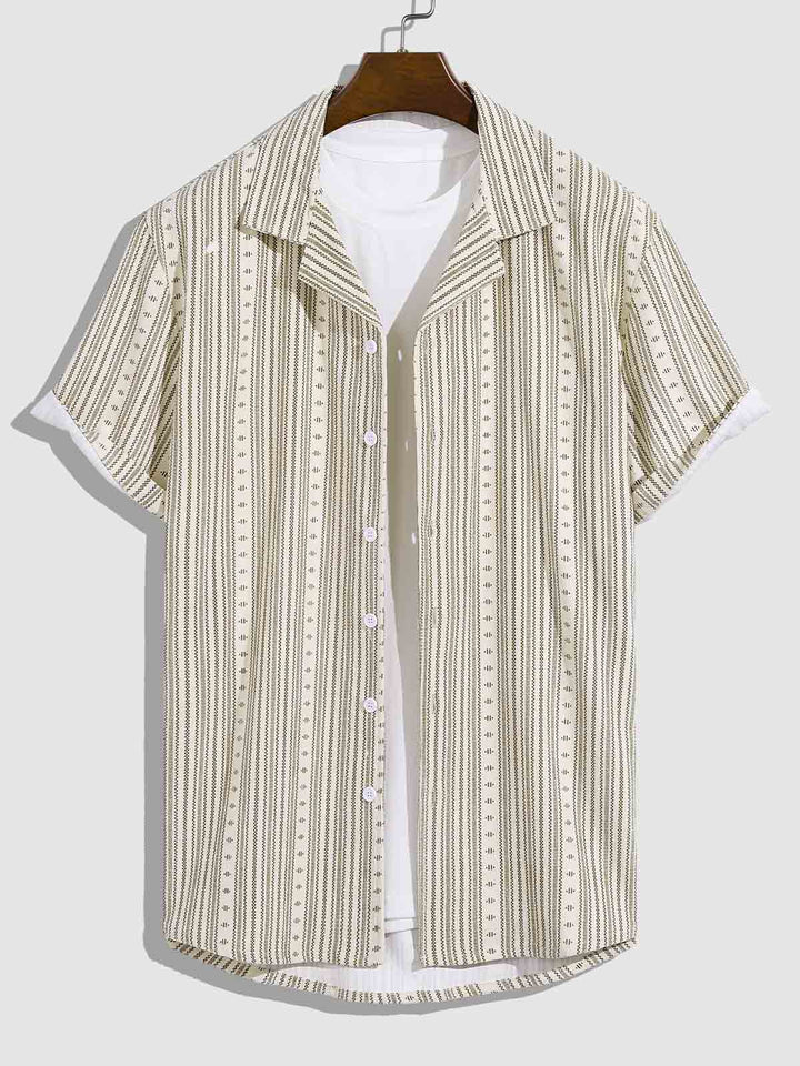 Men's Corduroy Vintage Striped Print Casual Short Sleeve Shirt