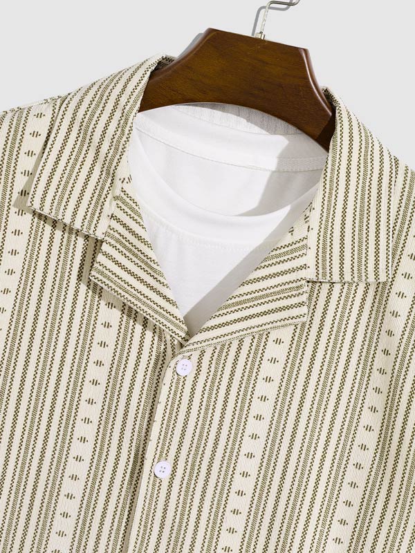 Men's Corduroy Vintage Striped Print Casual Short Sleeve Shirt