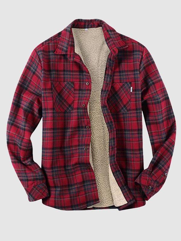 Men's Classic Red Plaid Fleece-lined Thermal Shirt Jacket