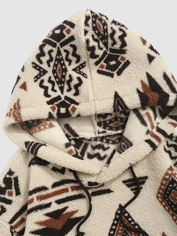 Men's  Faux Sherpa Retro Aztec Pattern Hooded Sweatshirt