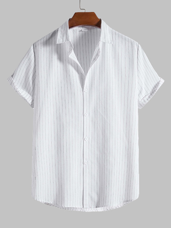 Men's Classic Striped Pocketless Button Casual Short Sleeve Shirt