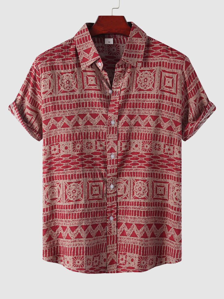 Men's Ethnic Hawaiian Print Casual Short Sleeve Shirt