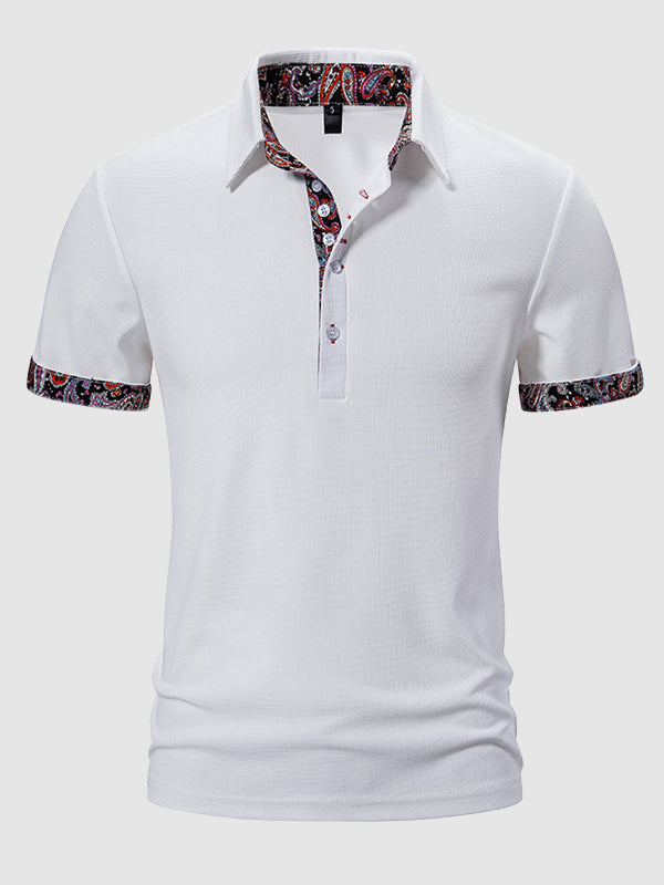 Men's Paisley Color Block Casual Business Lapel Short Sleeve POLO