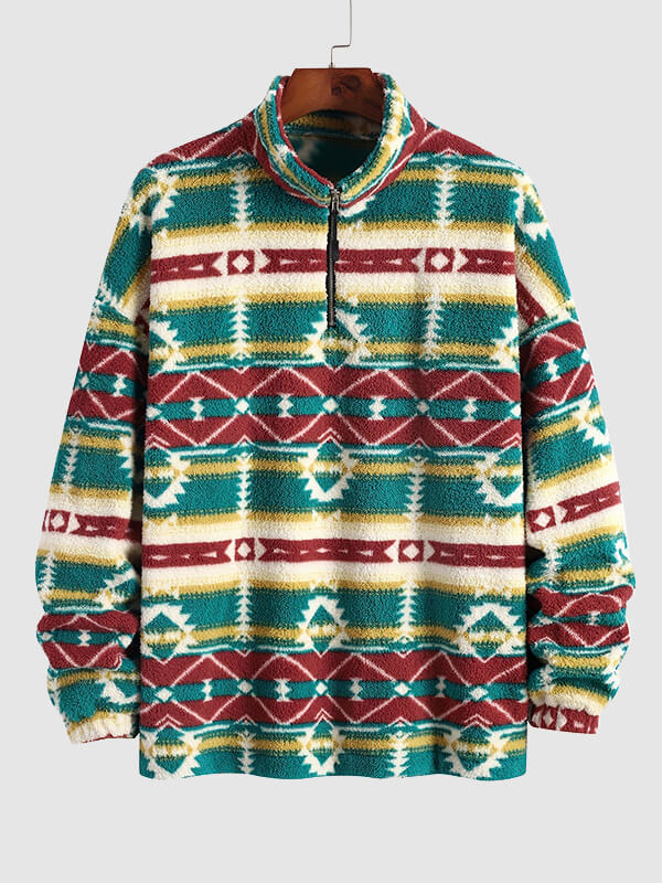 Men's Vintage Aztec Polar Fleece Stand Collar Sweatshirt