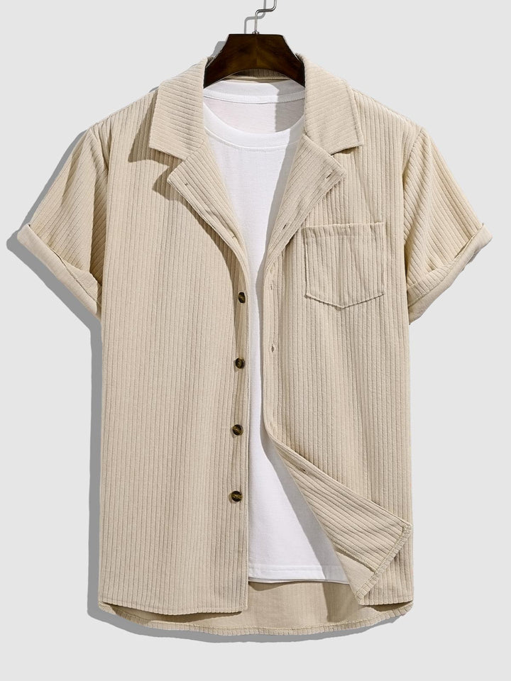 Men's solid color striped terry texture short-sleeved shirt