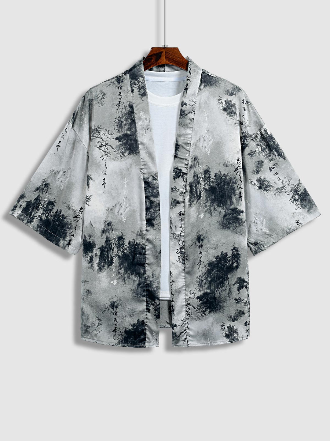 Men's Chinese character satin retro style kimono short-sleeved shirt