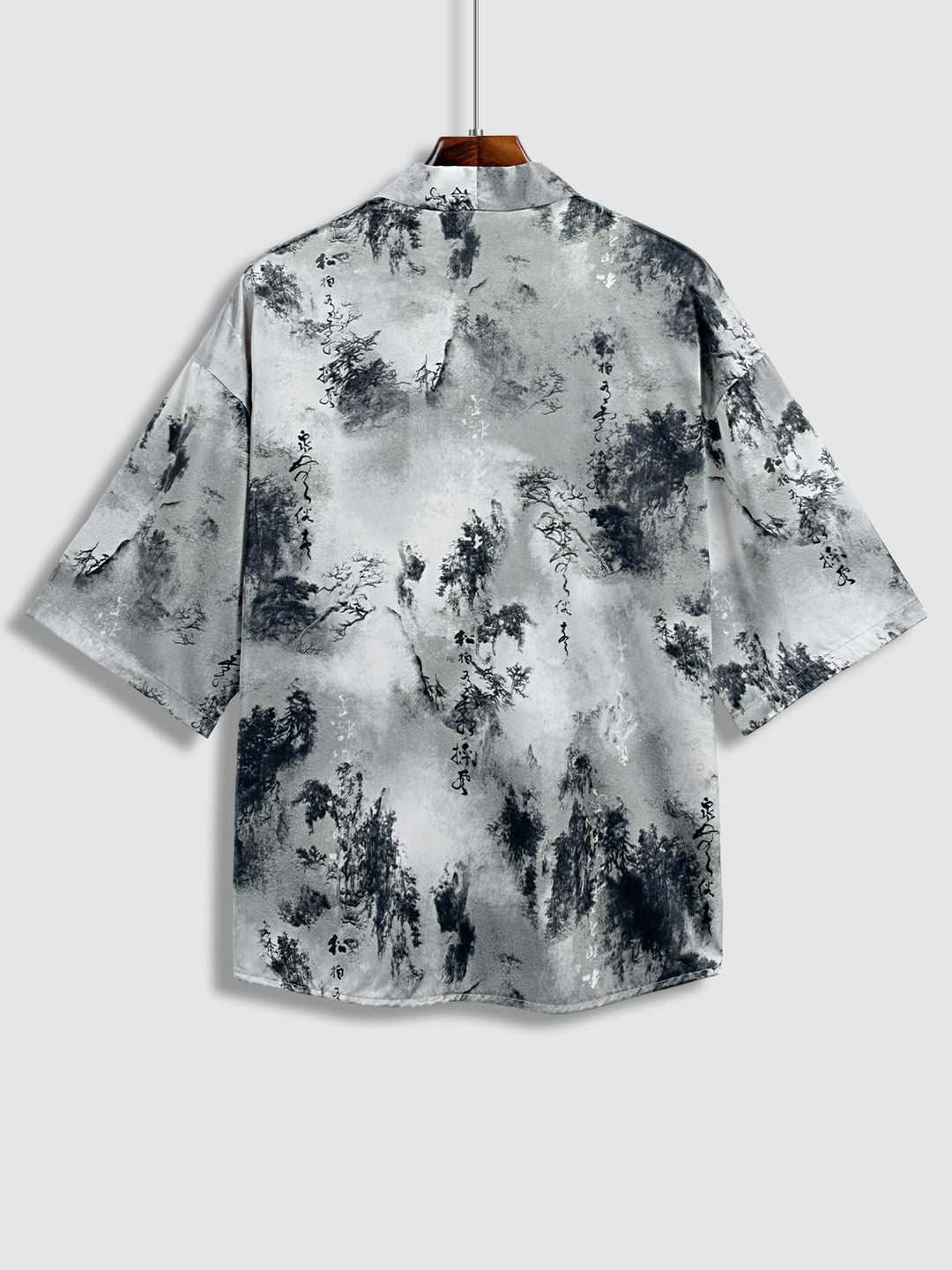 Men's Chinese character satin retro style kimono short-sleeved shirt