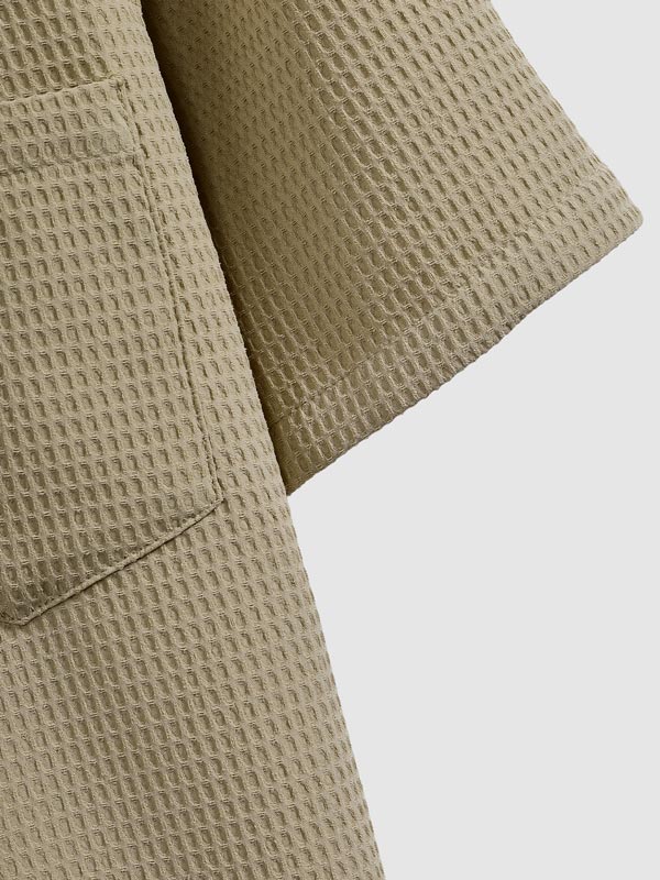 Men's Solid Color Textured Waffle Cuban Collar Short Sleeve Shirt
