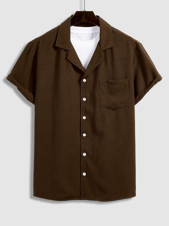 Men's textured casual Cuban collar solid color shirt