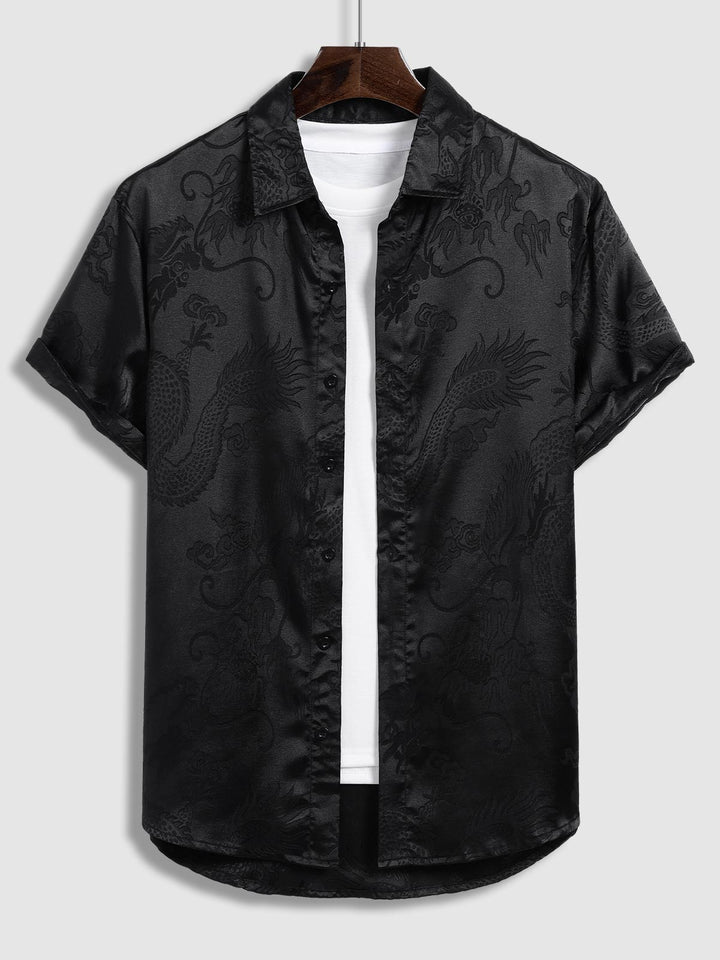 Men's Chinese Dragon Totem Satin Short Sleeve Shirt