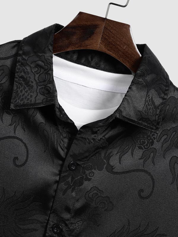 Men's Chinese Dragon Totem Satin Short Sleeve Shirt