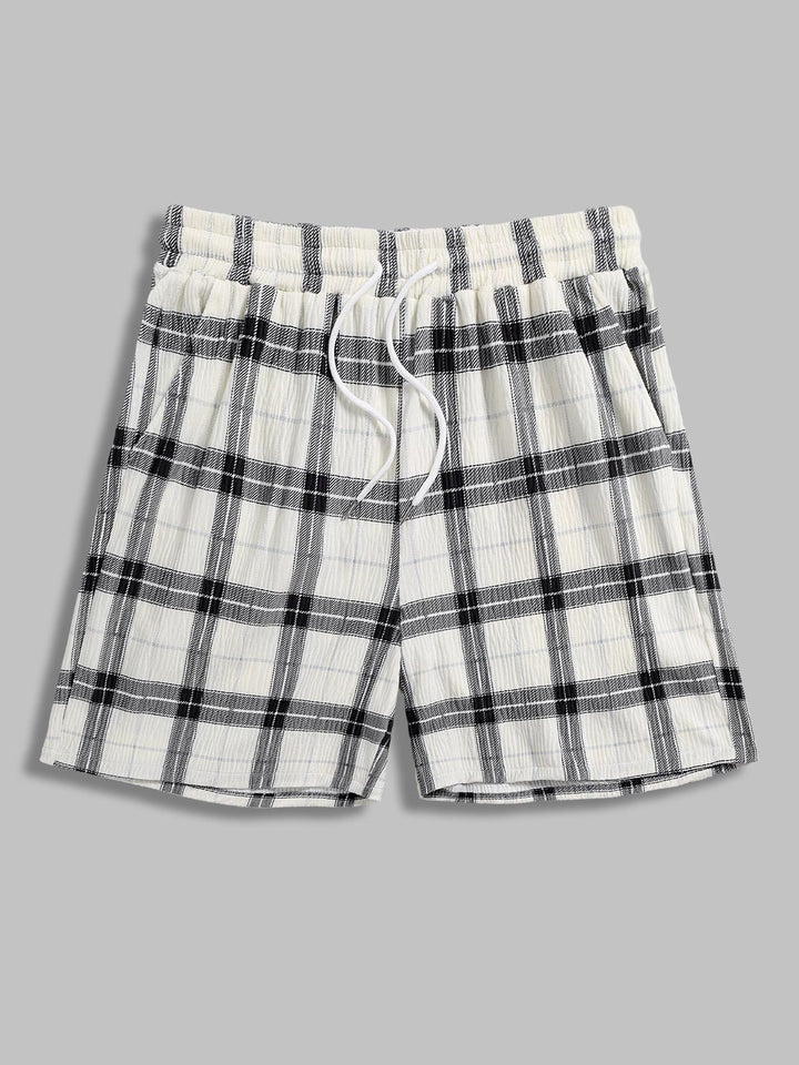 Men's Pleated Plush Plaid casual shorts