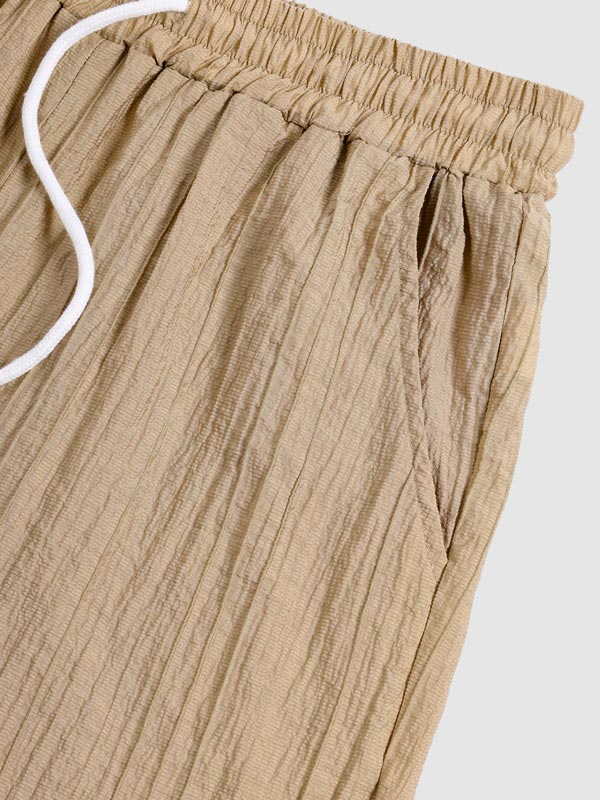 Men textured  Slant Pocket Drawstring Waist Solid Shorts