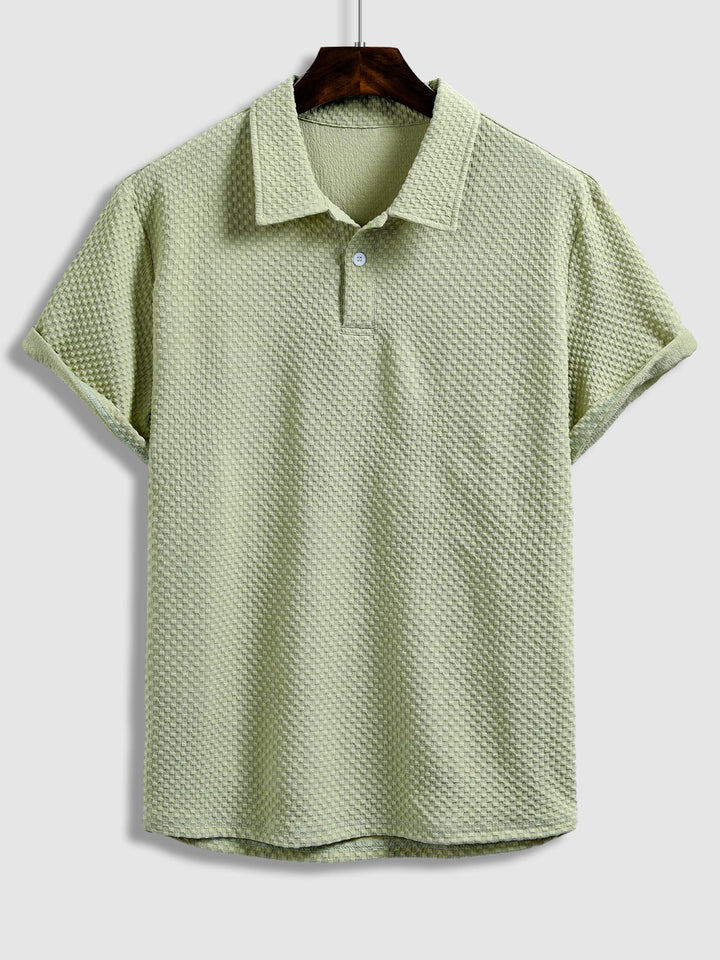 Men's textured seersucker half-button lapel solid color polo