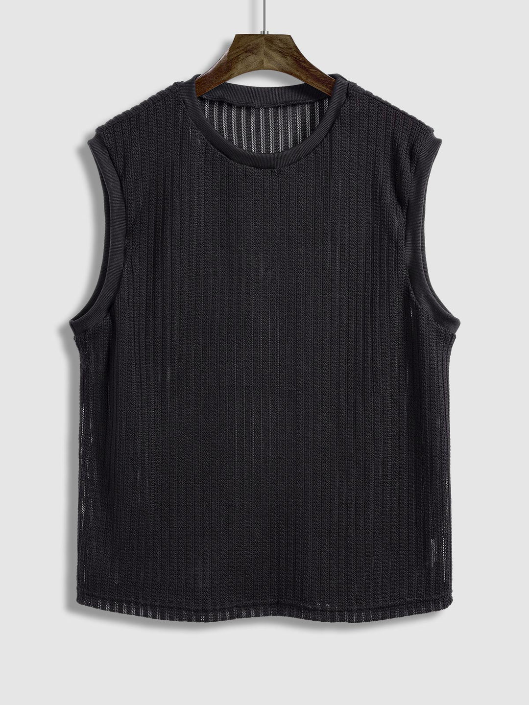 Men's sleeveless hollow textured knitted solid color casual set