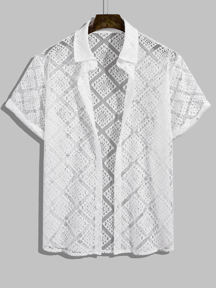 Men's sexy hollow geometric casual short-sleeved shirt