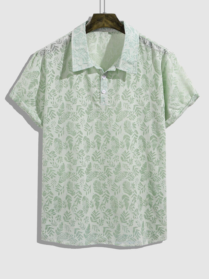 Men's Vintage Sheer Botanical Print Casual Half-Button Short Sleeve POLO