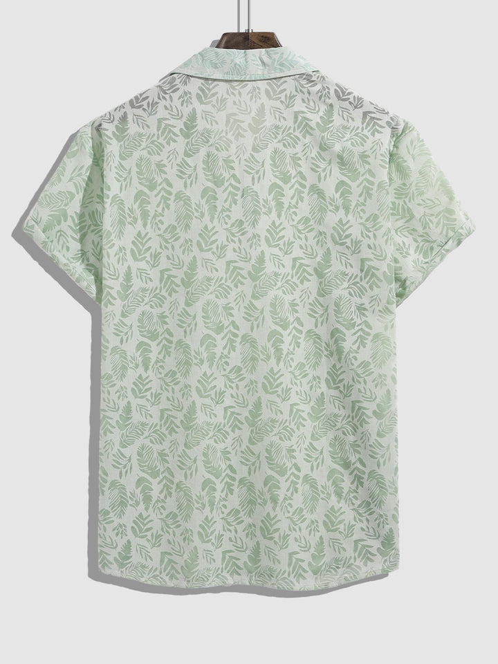 Men's Vintage Sheer Botanical Print Casual Half-Button Short Sleeve POLO