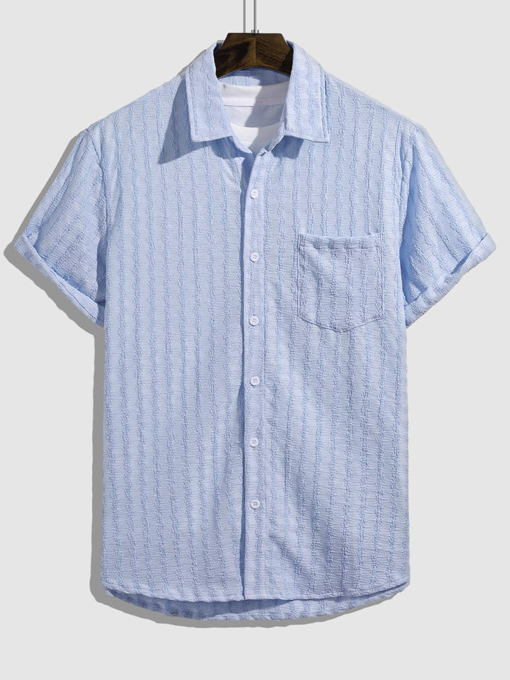 Men's striped texture casual solid color short-sleeved shirt