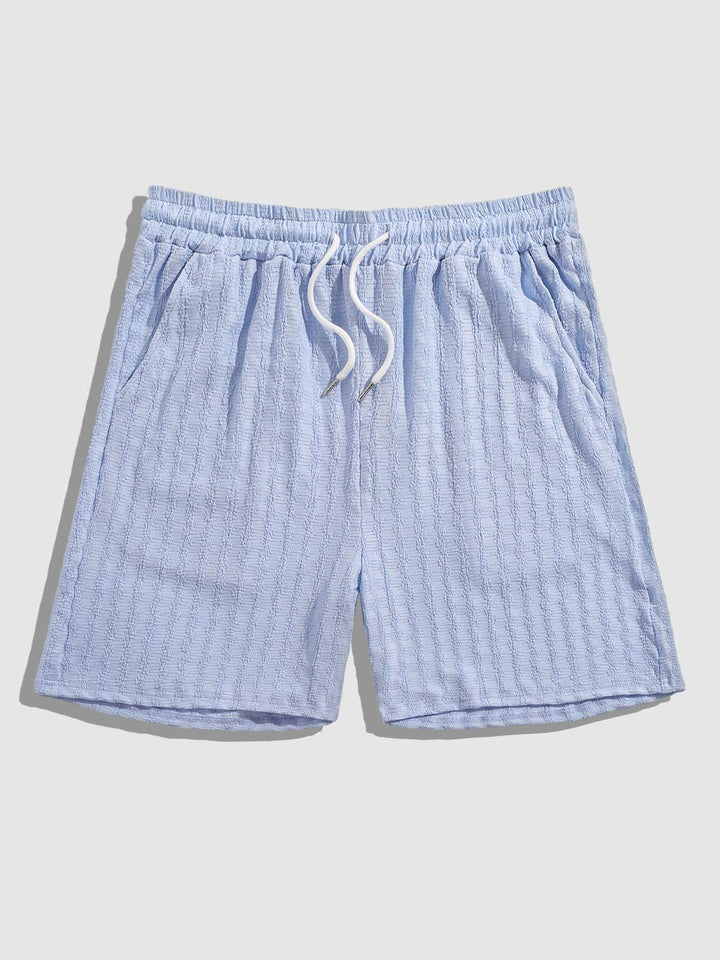 Men's striped texture casual elastic waist drawstring shorts