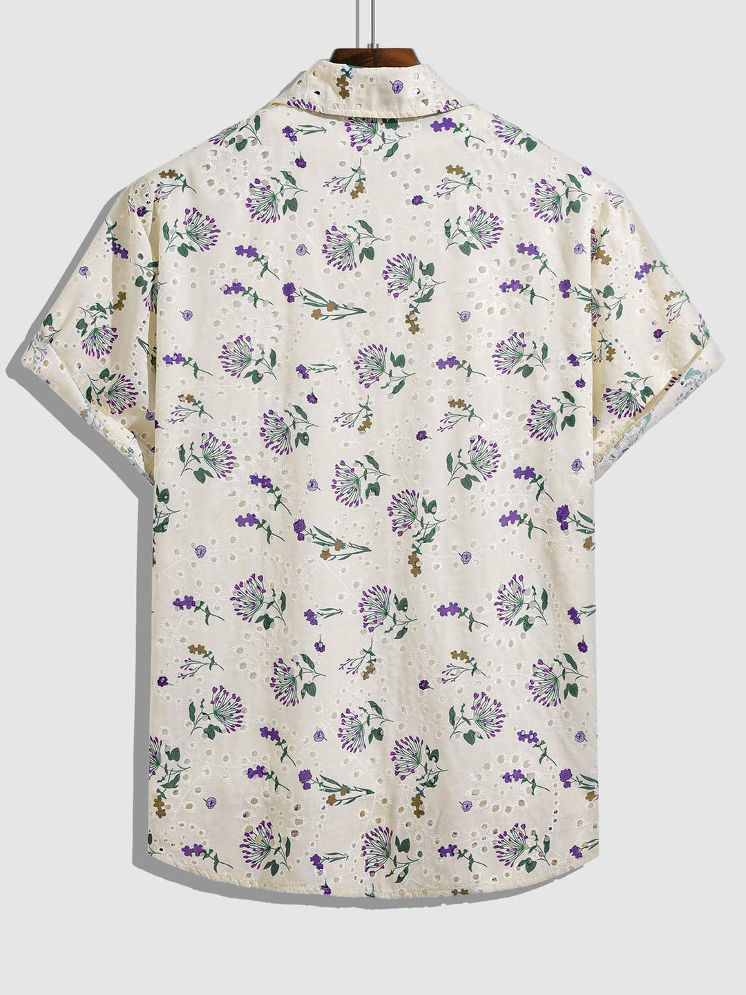 Men's Printed Floral Cutout Button Short Sleeve Shirt